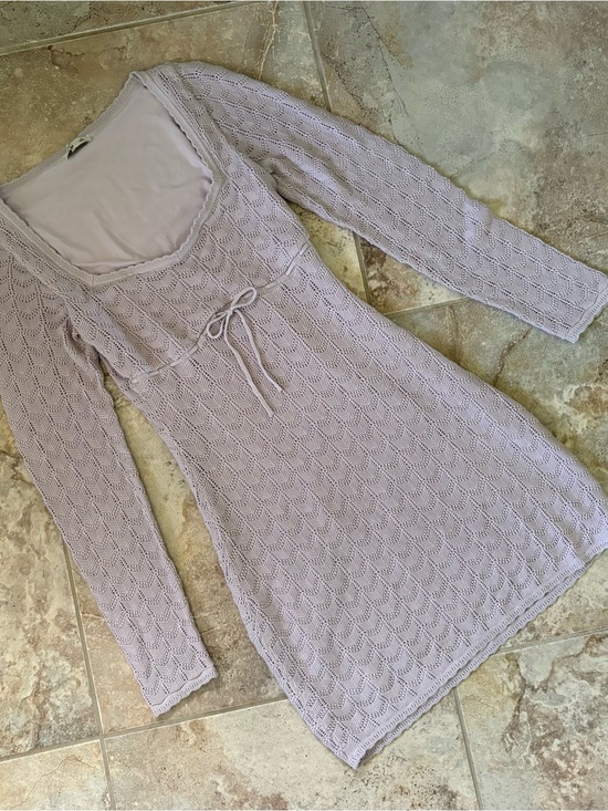 Hollister Dresses & Skirts - Hollister Long Sleeve Crochet Purple Mini Dress Square Neck Boho Y2K Pastel Knit